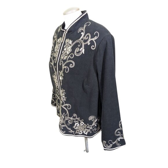 Vintage Dressbarn Oriental Style Jacket Womens 2X Black Floral Lined Full Zip - Picture 3 of 10